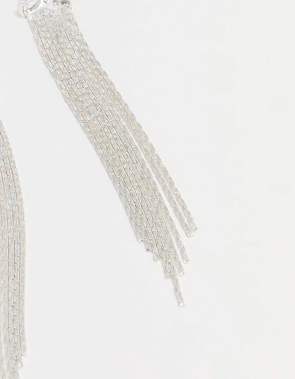 Silver Cubic Zirconia Tassel Drop Earrings