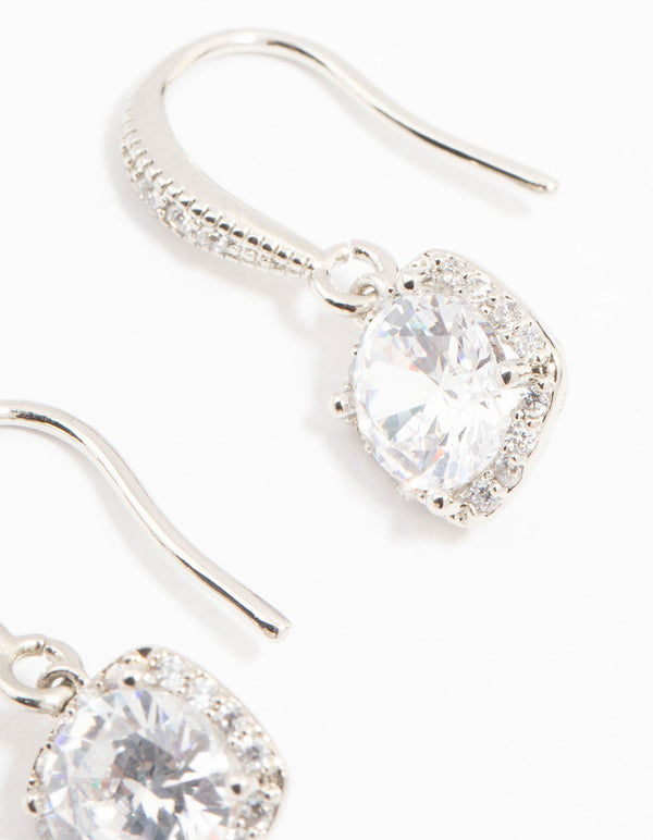Silver Cubic Zirconia Square Drop Earrings