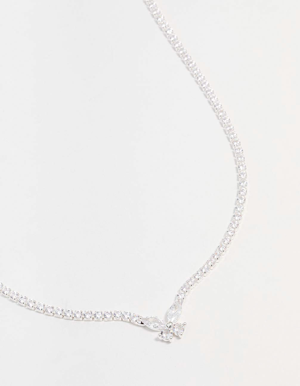 Silver Cubic Zirconia Butterfly Necklace