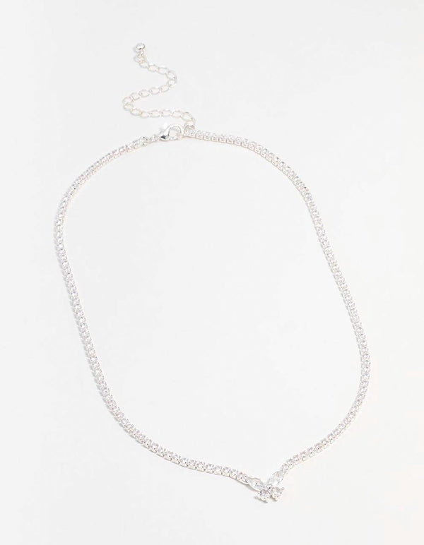 Silver Cubic Zirconia Butterfly Necklace