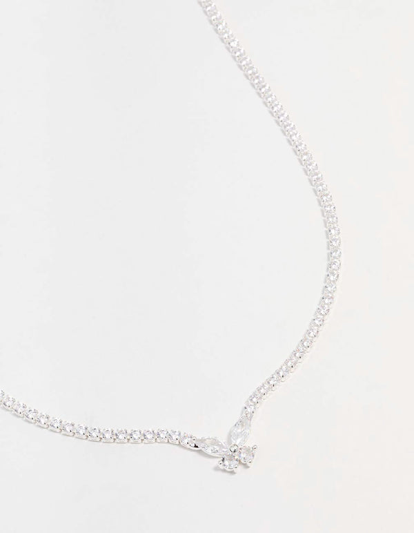 Silver Cubic Zirconia Butterfly Necklace