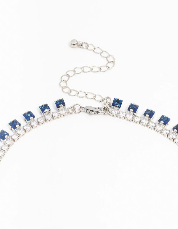 Silver Cubic Zirconia Sapphire Necklace & Earring Set