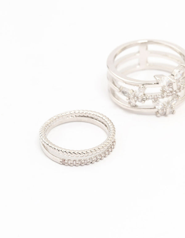 Silver Cubic Zirconia Small Butterfly Rings 3-Pack