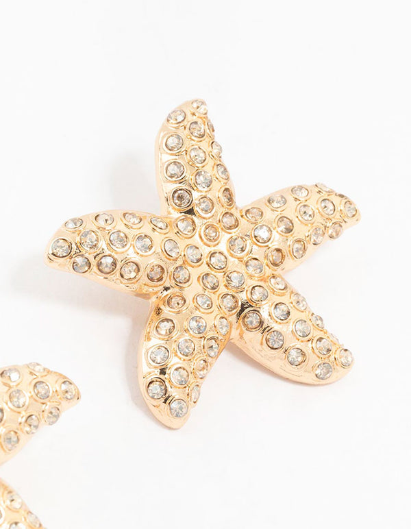 Large Diamante Starfish Stud Earrings