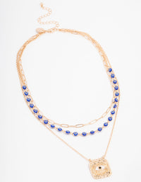Gold Plated Triple Row Layered Evil Eye Necklace - link has visual effect only