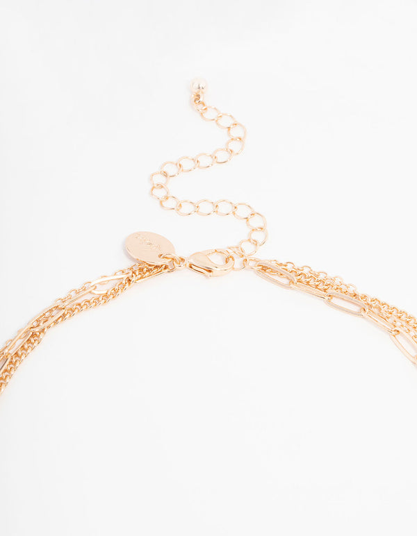 Gold Plated Triple Row Layered Evil Eye Necklace