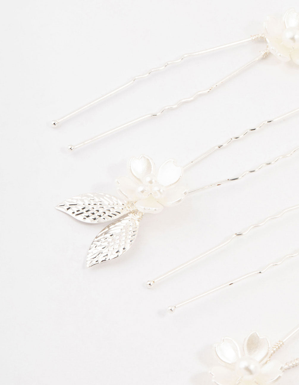 Silver Wire Flower & Pearl Bridal Hair Pins