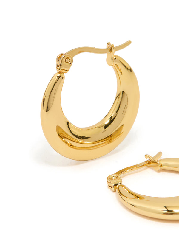 Waterproof Gold Plated Stainless Steel Crescent Hoop Earrings