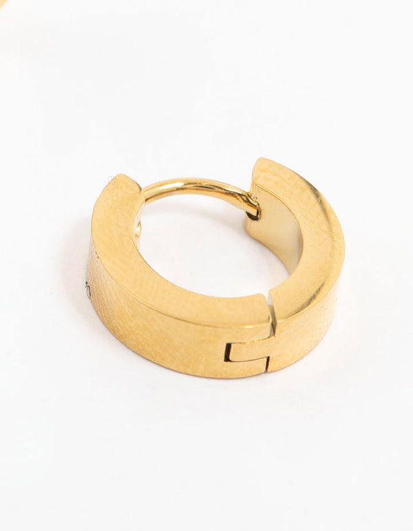 Waterproof Gold Plated Stainless Steel Wide Huggie Earrings
