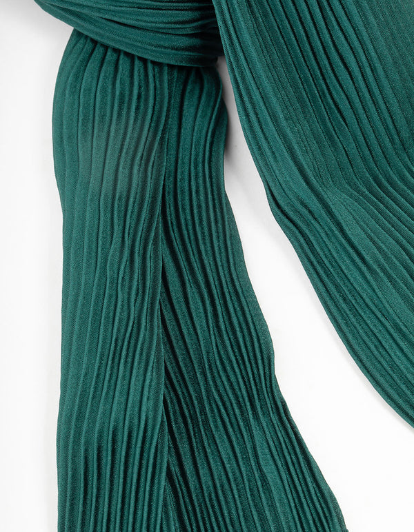 Pleated Green Satin Fabric Scarf - Lovisa
