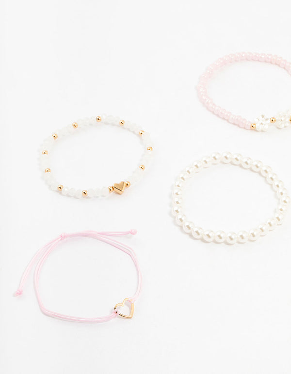 Kids Beaded Pink Heart Stretch Bracelets 5-Pack