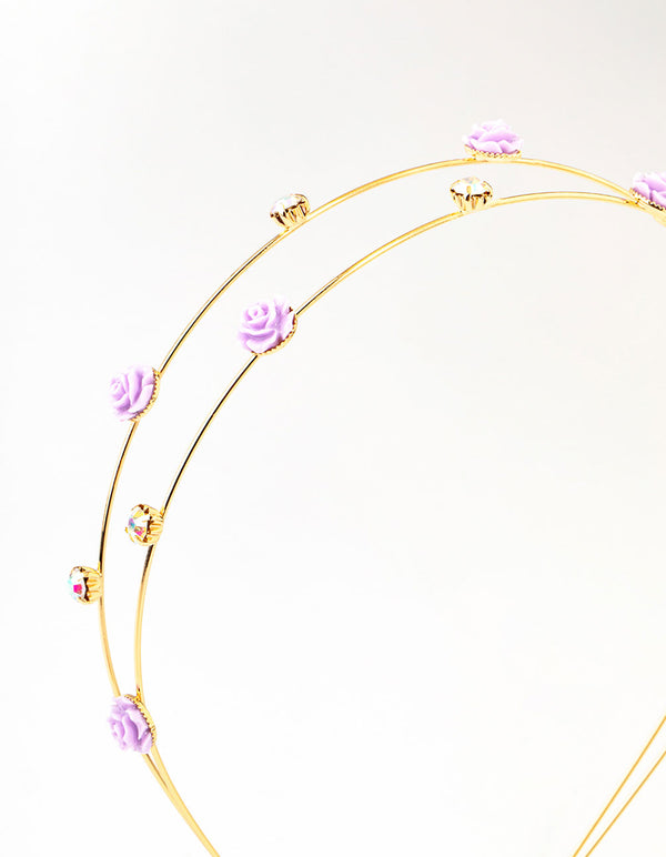 Gold Diamante Velvet Flower Multi Row Headband