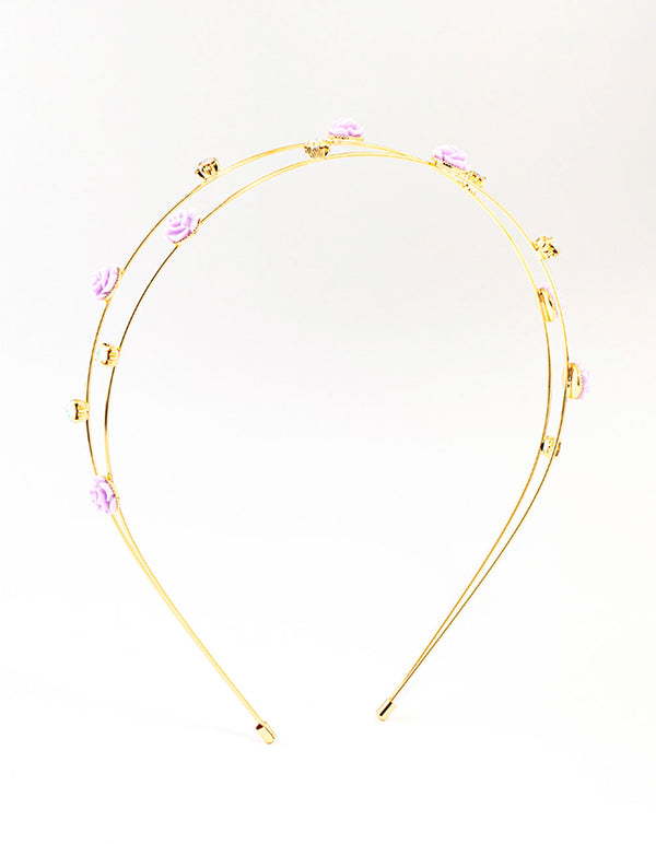 Gold Diamante Velvet Flower Multi Row Headband