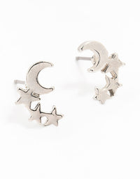 Silver Moon And Stars Stud Earrings - link has visual effect only