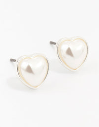 Silver Pearl Heart Stud Earrings - link has visual effect only
