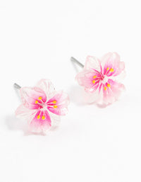 Pink Hibiscus Flower Stud Earrings - link has visual effect only