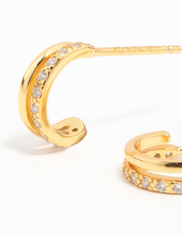 Gold Plated Sterling Silver Double Hoop Earrings