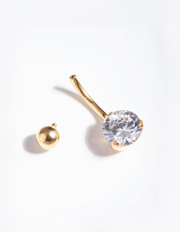 Gold Plated Titanium Classic  Diamante Belly Bar