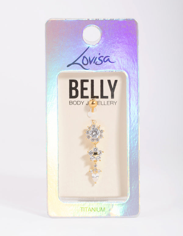 Gold Plated Titanium  Floral Belly Bar