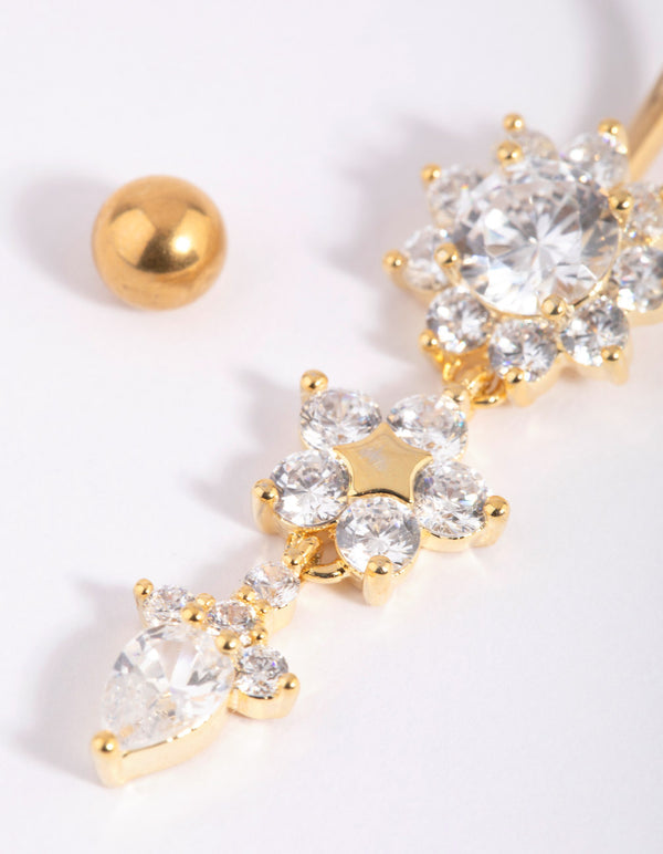 Gold Plated Titanium  Floral Belly Bar