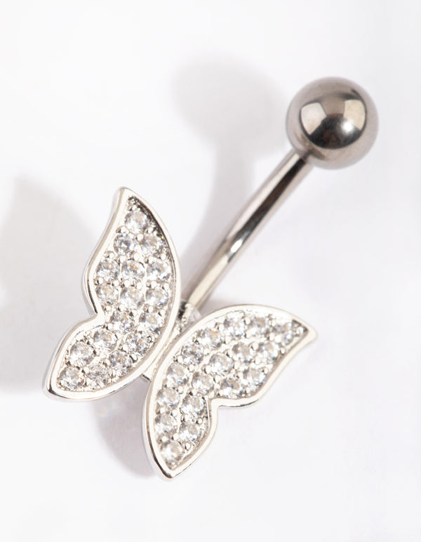Titanium Pave Butterfly  Belly Ring
