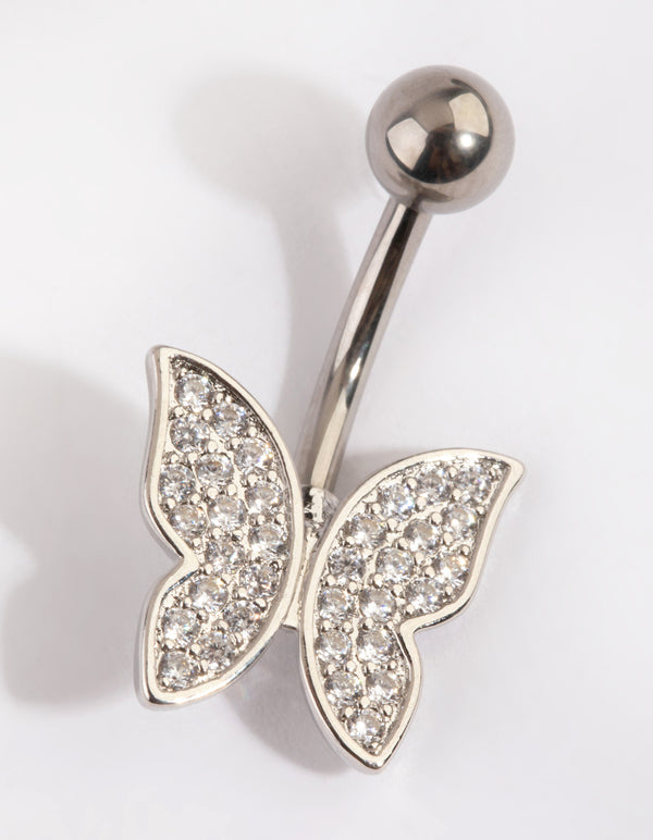 Titanium Pave Butterfly  Belly Ring