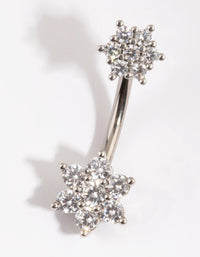 Titanium Double Flower Diamante Belly Ring - link has visual effect only