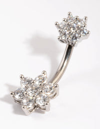 Titanium Double Flower Diamante Belly Ring - link has visual effect only