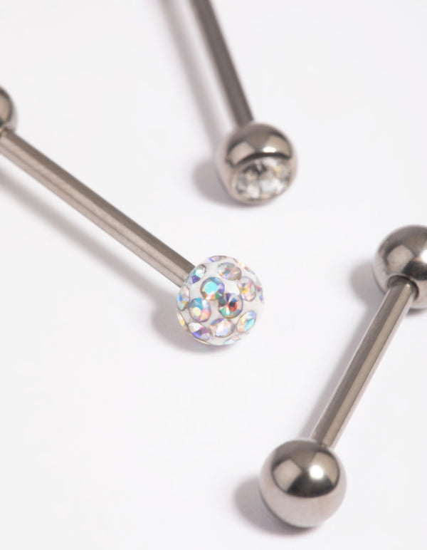 Titanium Pave Tongue Piercings 3-Pack