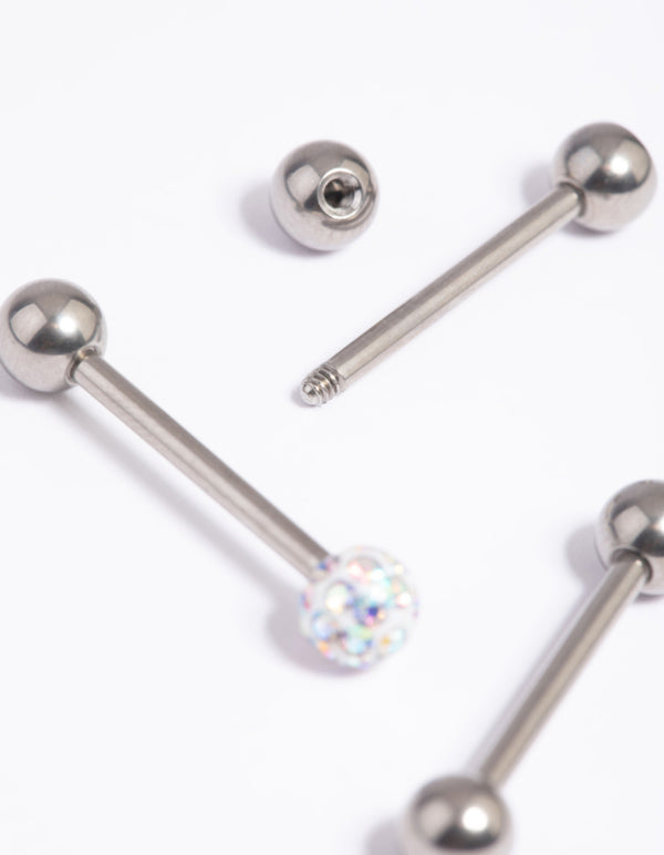 Titanium Pave Tongue Piercings 3-Pack