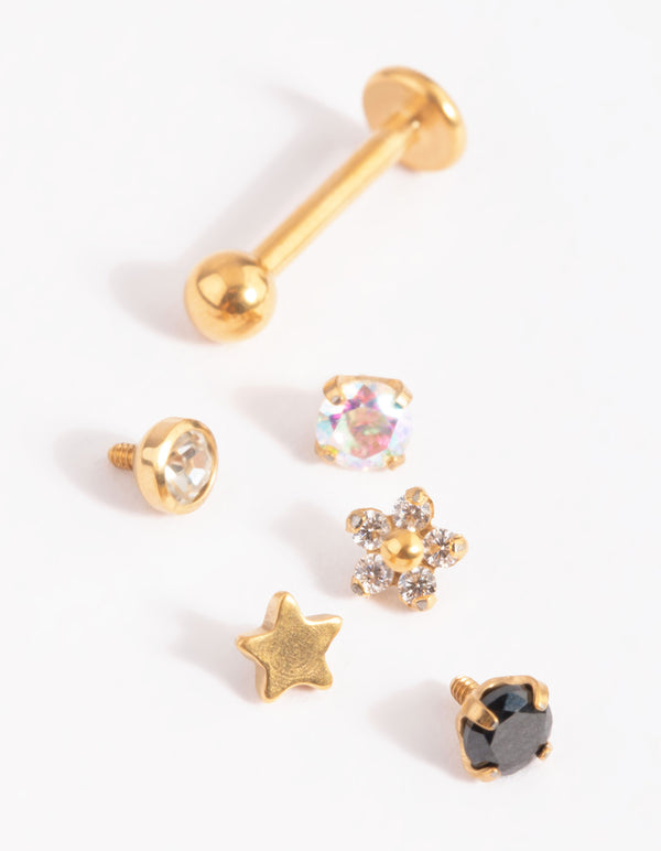 Gold Plated Titanium Pretty  Flat Back 6-Pack