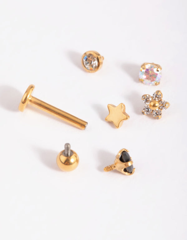 Gold Plated Titanium Pretty  Flat Back 6-Pack