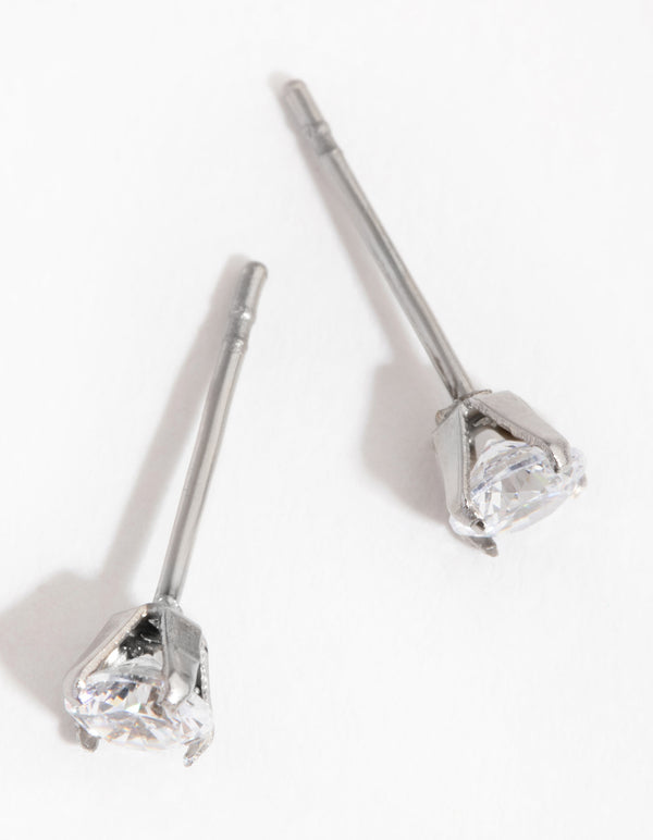 Titanium Round Cubic Zirconia Stud Earrings