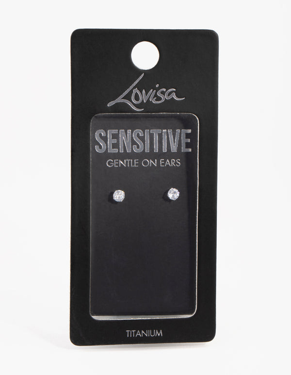 Titanium Round Cubic Zirconia Stud Earrings