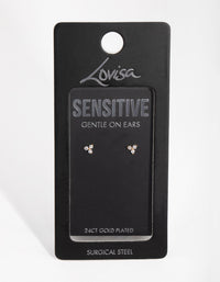 Gold Plated Surgical Steel Cubic Zirconia Trio Cluster Stud Earrings - link has visual effect only