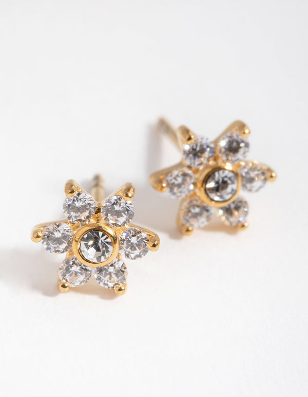 Gold Plated Surgical Steel Cubic Zirconia Flower Stud Earrings