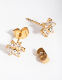 Gold Plated Surgical Steel Cubic Zirconia Flower Stud Earrings - link has visual effect only