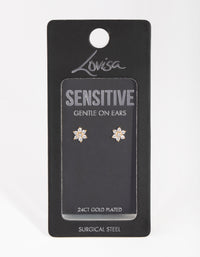 Gold Plated Surgical Steel Cubic Zirconia Flower Stud Earrings - link has visual effect only