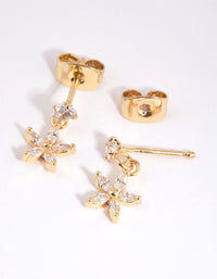 Gold Plated Surgical Steel Cubic Zirconia Flower Drop Stud Earrings - link has visual effect only