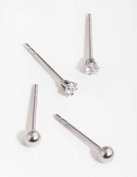 Surgical Steel Crystal & Ball Stud Earrings 2-Pack - link has visual effect only