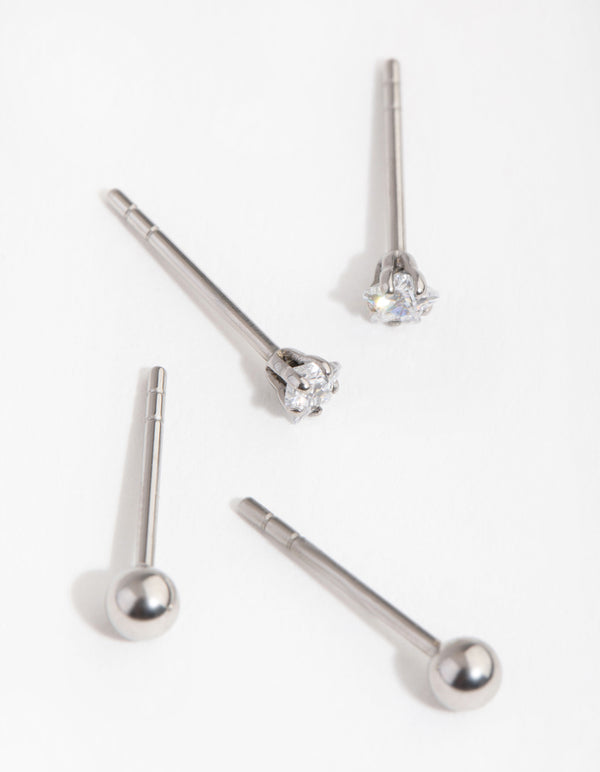Surgical Steel Crystal & Ball Stud Earrings 2-Pack