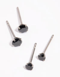 Surgical Steel Graduating Black Cubic Zirconia Stud Earrings 2-Pack - link has visual effect only