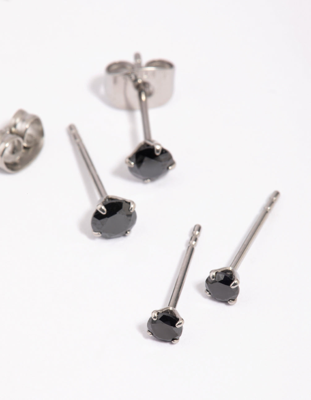 Surgical Steel Graduating Black Cubic Zirconia Stud Earrings 2-Pack