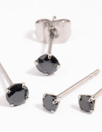 Surgical Steel Graduating Black Cubic Zirconia Stud Earrings 2-Pack - link has visual effect only