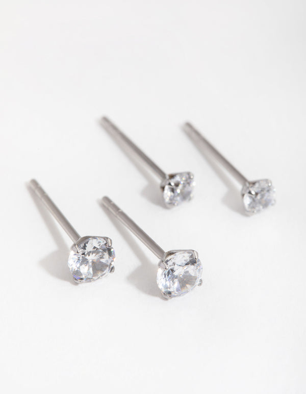 Surgical Steel Graduating Cubic Zirconia Stud Earrings 2-Pack