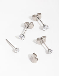 Surgical Steel Graduating Cubic Zirconia Stud Earrings 2-Pack - link has visual effect only