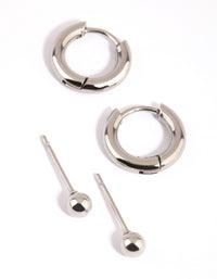 Surgical Steel Plain Stud & Huggie Hoop Earrings 2-Pack - link has visual effect only