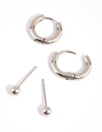 Surgical Steel Plain Stud & Huggie Hoop Earrings 2-Pack - link has visual effect only