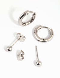 Surgical Steel Plain Stud & Huggie Hoop Earrings 2-Pack - link has visual effect only