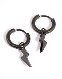 Black Coated Surgical Steel Lightning Bolt Huggie Hoop Earrings - link has visual effect only